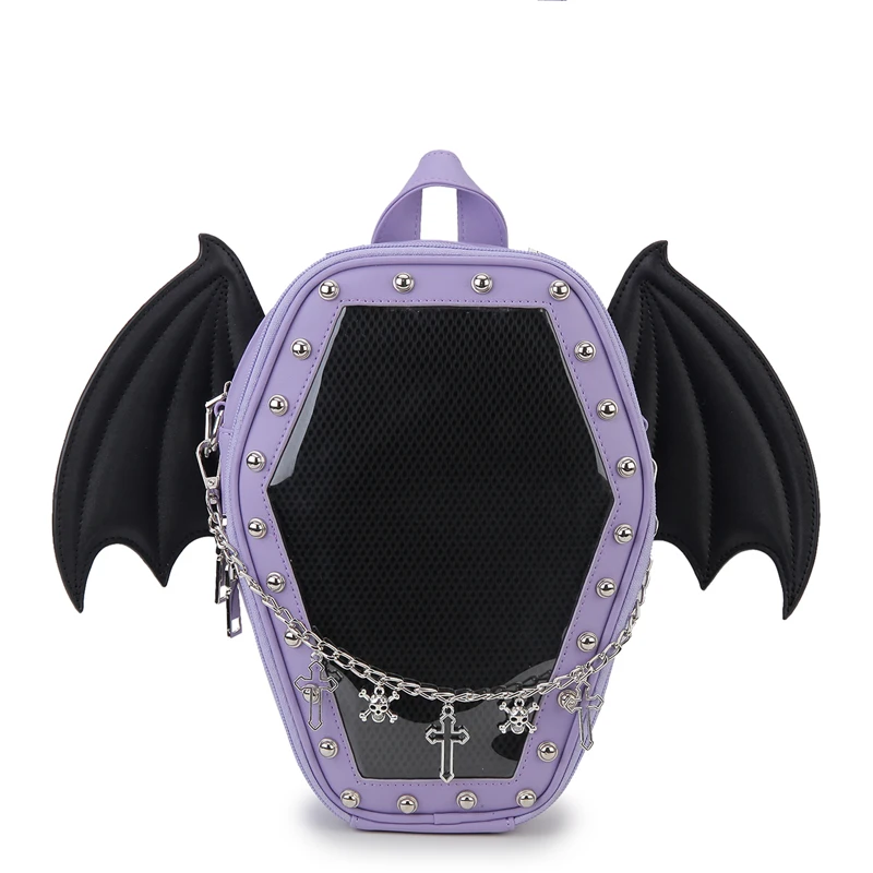 Bat Wings Coffin Ita Bag for Goth Pin Collector Women Shoulder Bag Small Clear School Bag Punk Ita Purse Enamel Pin Display Bag