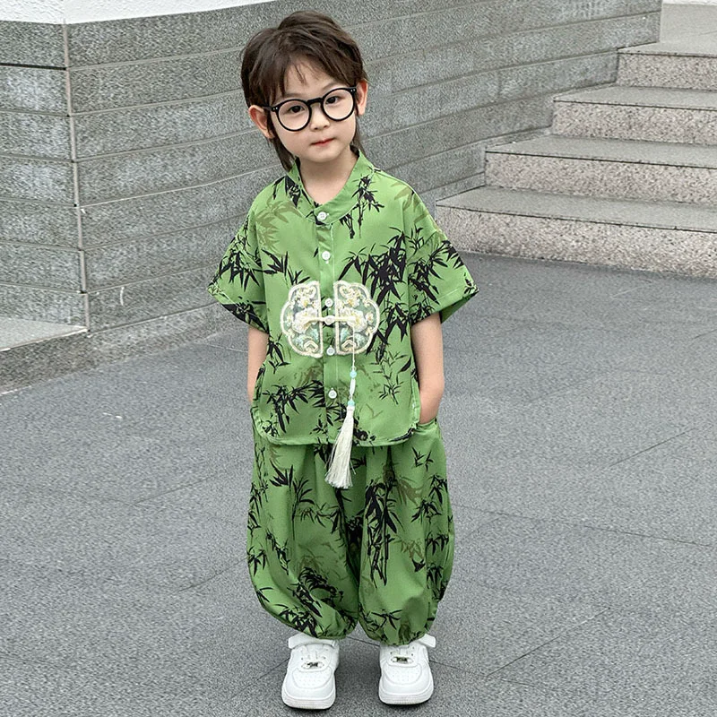 

Костюм для мальчика: летний комплект из 2 предметов (футболка с коротким рукавом и шорты), повседневная детская одежда, костюм Ханьфу для малышей, детские комплекты