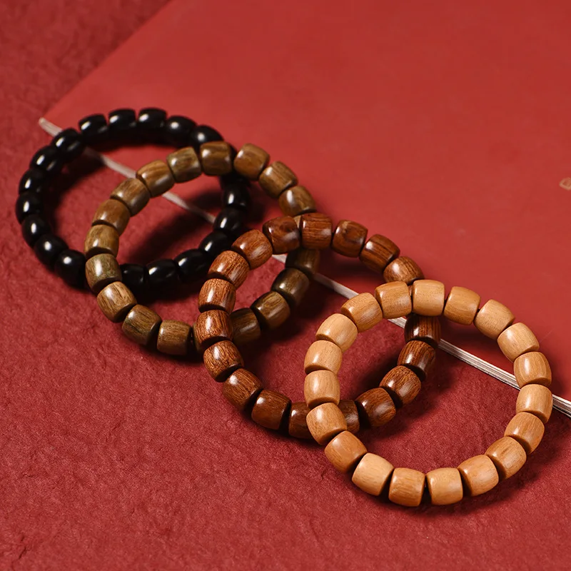 Bracelet de prière en perles de bois de santal vert australien, perles en forme de baril, simple tour, pour hommes et femmes, idéal comme cadeau