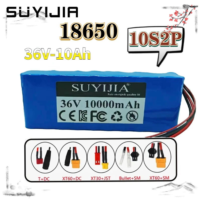 

36V Scooter Battery 36V10Ah Lithium Battery Pack 18650 10S2P 1000W Suitable for Electric Scooter Bicycle Wheelchair Power Tools