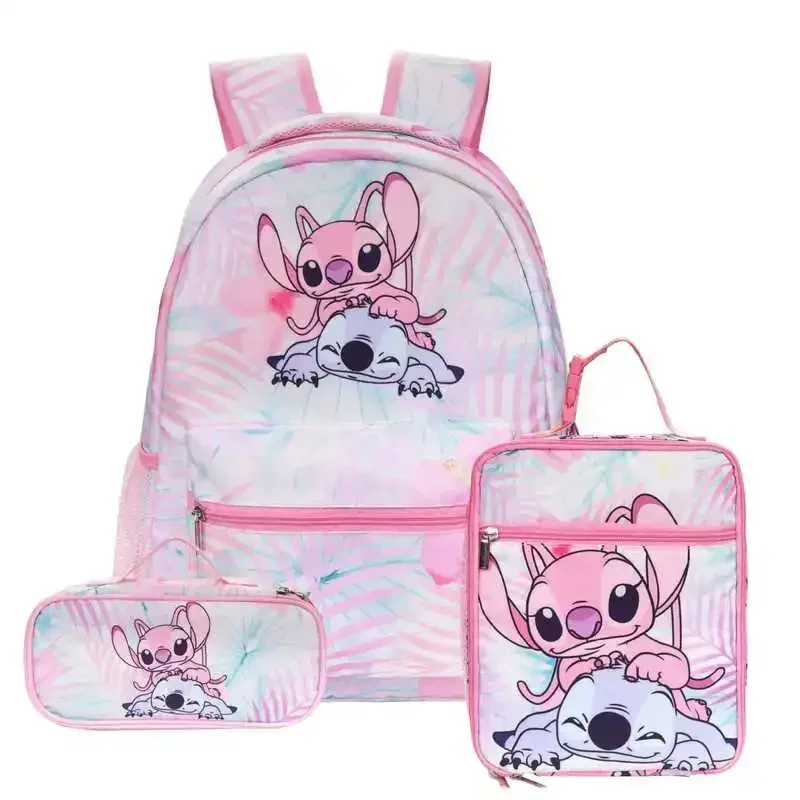 Mochila de Disney Stitch para estudiantes de primaria y secundaria, bolso de hombro ligero, conjunto de 3 piezas