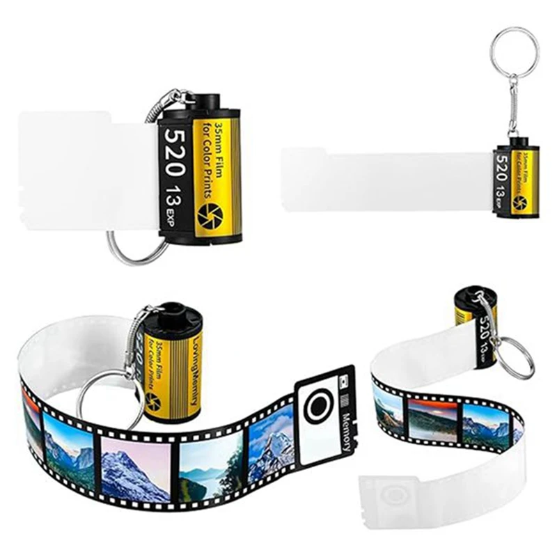 4 Pcs Sublimation Camera Film Roll Keychain Kit With 10 Photos Album Picture Key Chain Kit For Memory Birthday Gifts DIY Crafts