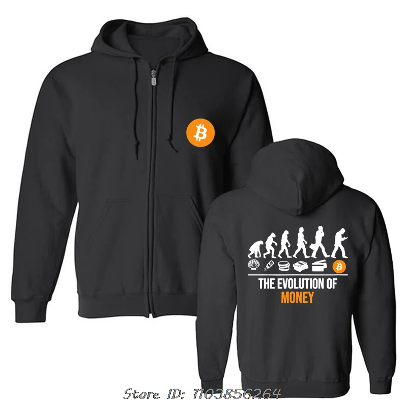 Bitcoin Evolution Of Money Cryptocurrency zip up Hoodie Satoshi Nakamoto Vintage Sweatshirt Cotton Jacket Oversized streetwear