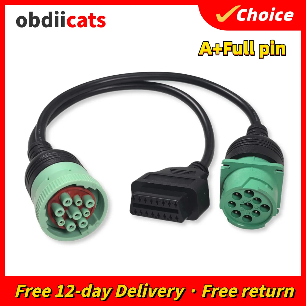 Truck Adapter 9 Pin To OBD2 Interface Truck  16Pin Male To Female J1939 9 Pin DeutschY-Cable Adapter OBDII Y Splitter Truck