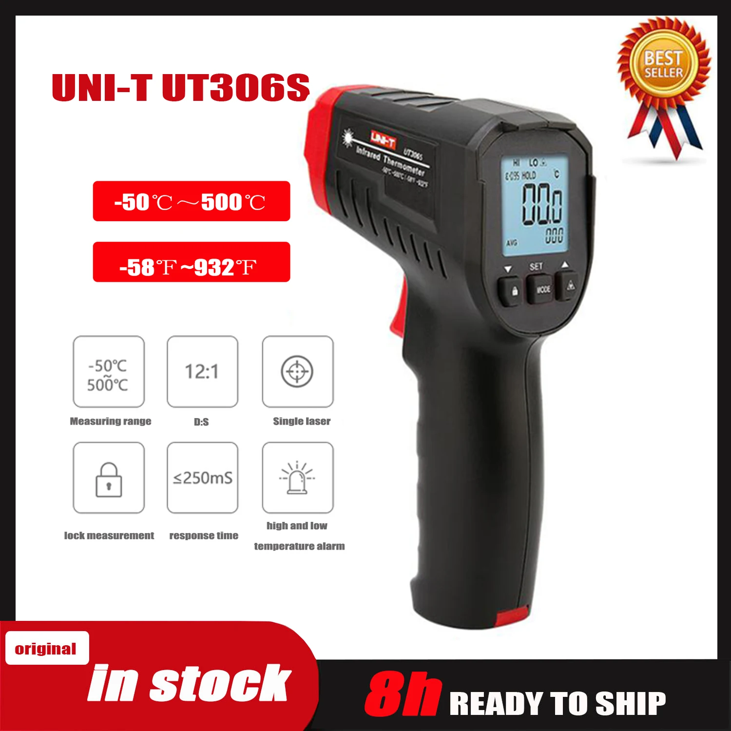 UNI-T UT306S / UT306C Цифровой термометр Бесконтактный промышленный инфракрасный лазерный измеритель температуры Тестер температуры, новый.