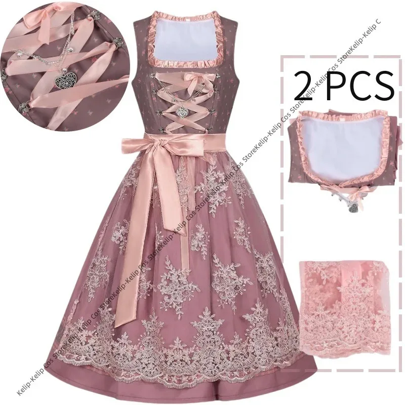 

Германия Платье Dirndl Женские длинные платья миди Платья (включно. юбка) Фартук Дирндль (для Октоберфеста) Розовый Синий