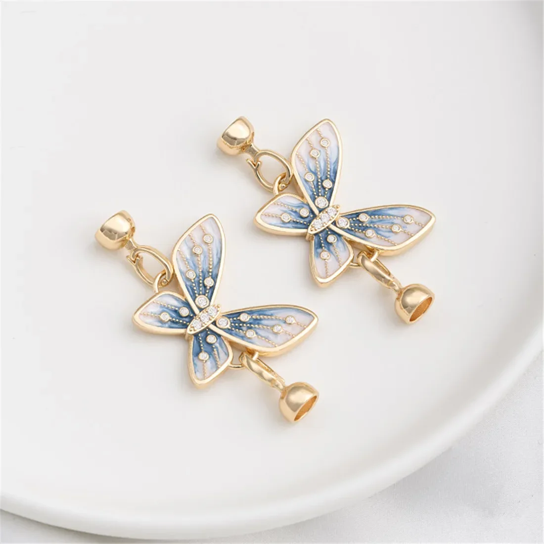 

14K Gold-inlaid Zirconium Dripping Oil Butterfly Double Buckle DIY Hand-strung Pearl Sweater Chain Connection Buckle Accessories