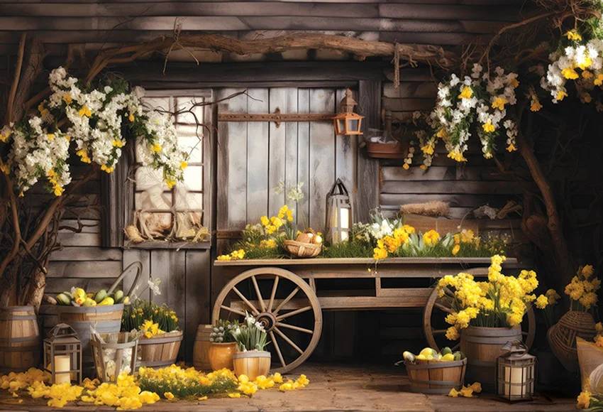 Spring Easter Backdrop Photo Garden Flower Window Kid Adult Birthday Party Portrait Indoor Decor Photography Background Studio