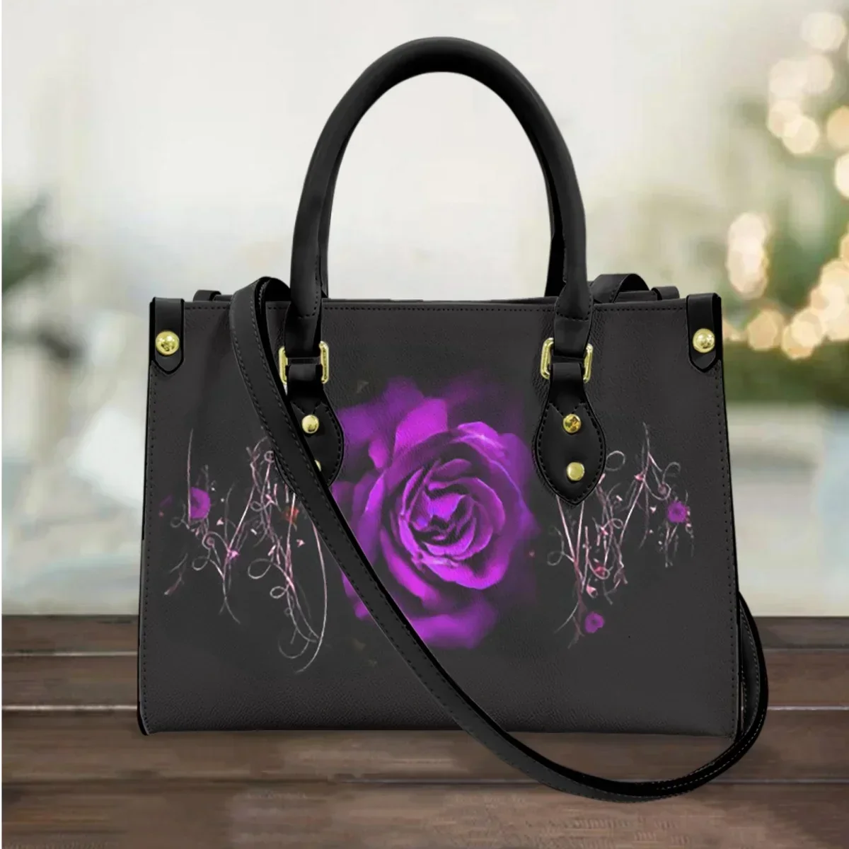 

Purple Gothic Rose Design Cross Body for Women Top-Handle Leather Luxury Female Handbags Casual Messenger Shoulder Bags Mujer