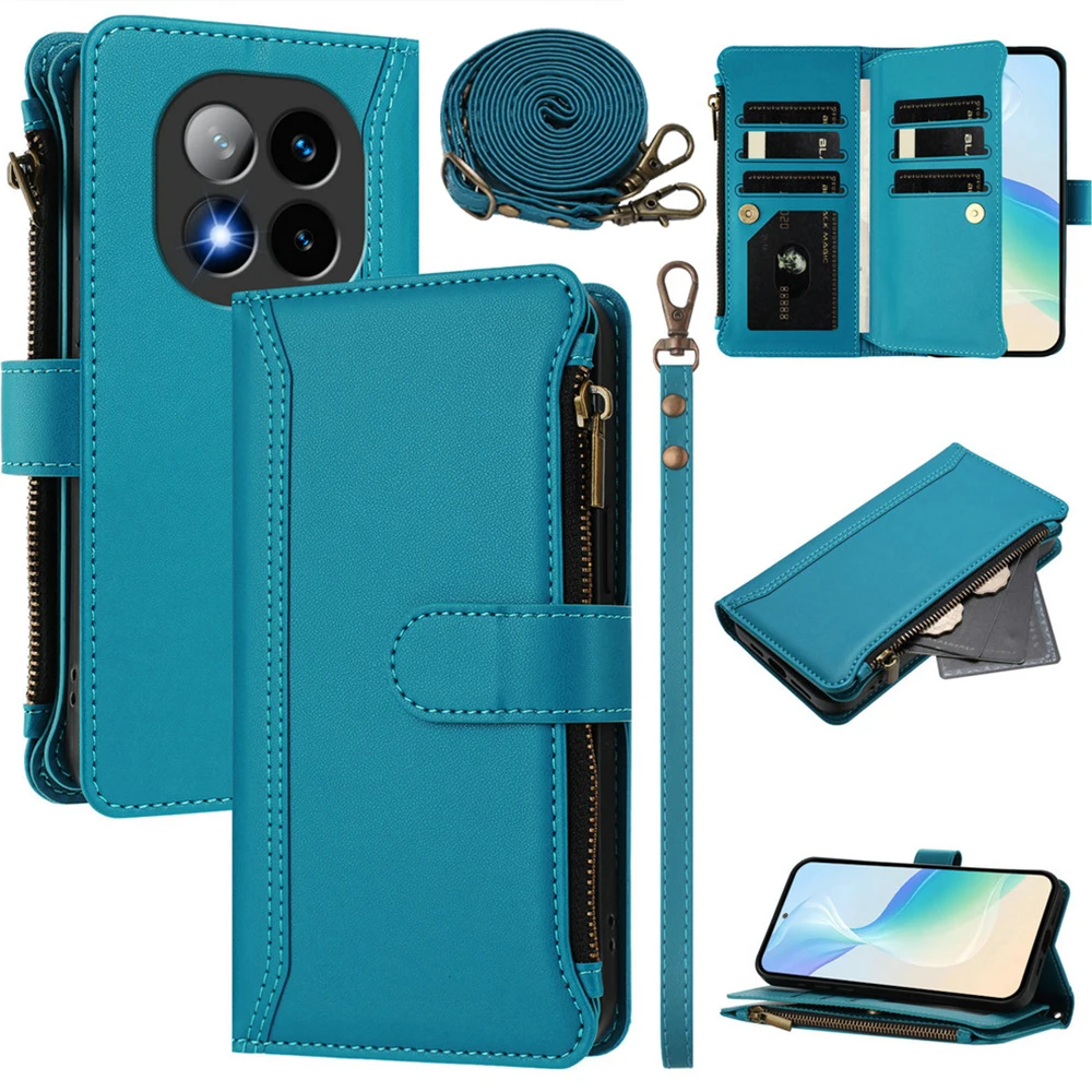 

9-Card Zipper Leather Crossbody Case For Xiaomi Redmi Note 14 Pro 5G 4G 2025 Luxury Cover For Redmi Note 14 Pro Plus 14S Funda