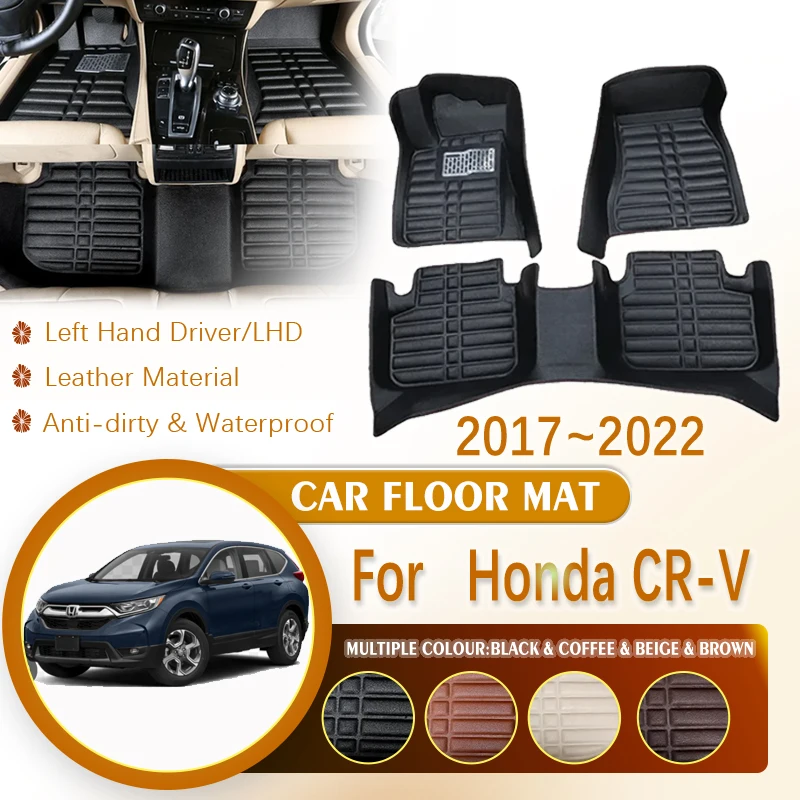 for Honda CRV CR V 2017~2022 MK5 LHD Car Leather Waterproof Foot Inner Liner Carpet Mats Custom Rug Anti-dirty Car Accessories