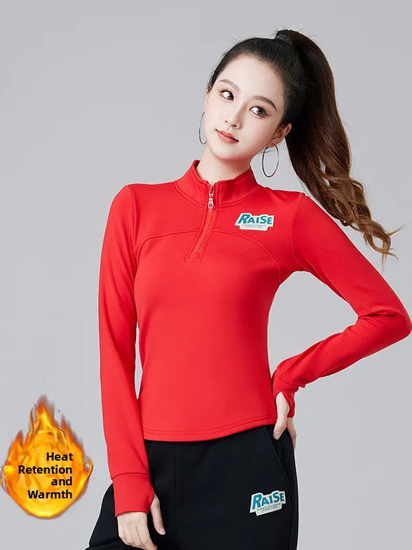 Qui Dry Long Sve Fitn Top para mulheres com gola alta e design com zíper f adequado para dança quadrada e esportes ao ar livre