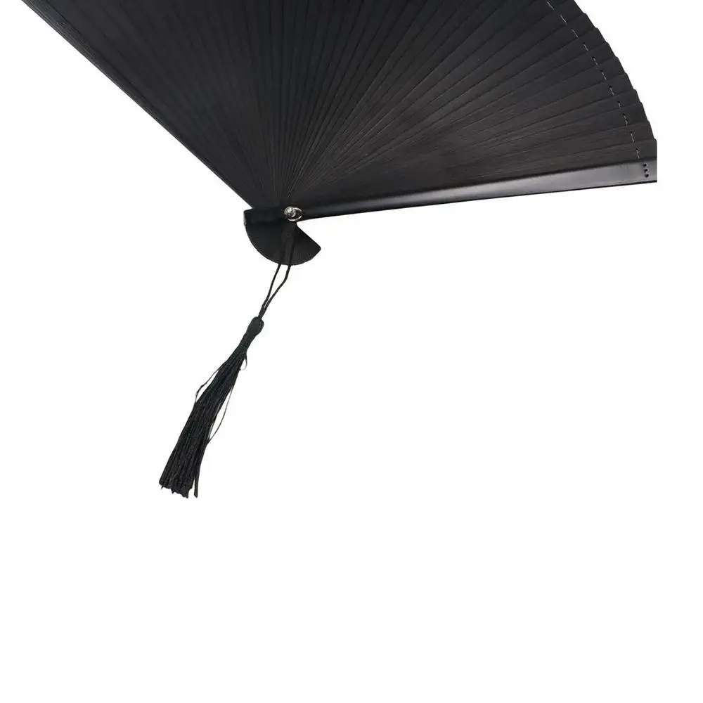 Black Small Compact Handmade Folding Dance Props Kimono Fan Dance Fan Ornament Bamboo Fan