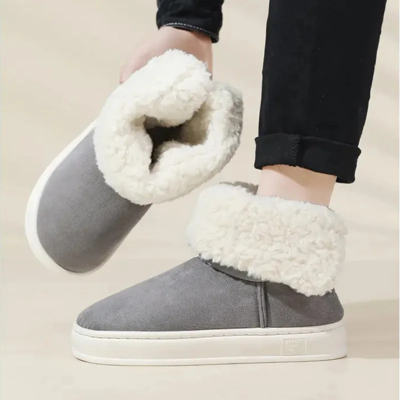 New Warm Snow Boots Simple Comfortable Winter Plus Velvet Men's Ankle Boots Slip-on Non-slip Wear-resistant Male Cotton Shoes