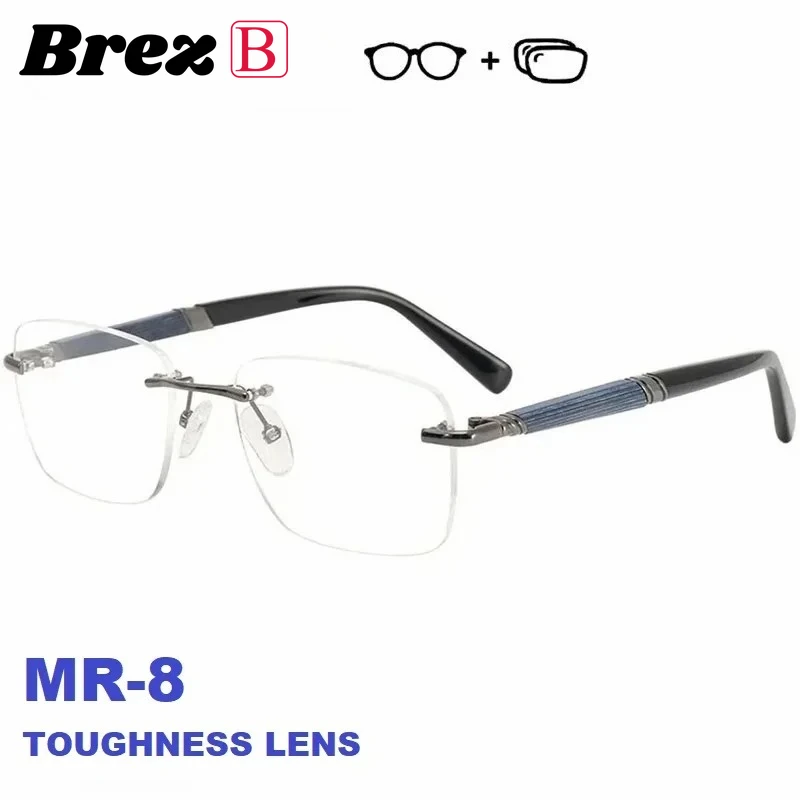 Brez بدون شفة النظارات الطبية الرجال مكافحة الضوء الأزرق اللونية قصر النظر النظارات البصرية الرجال الخشب التيتانيوم النظارات