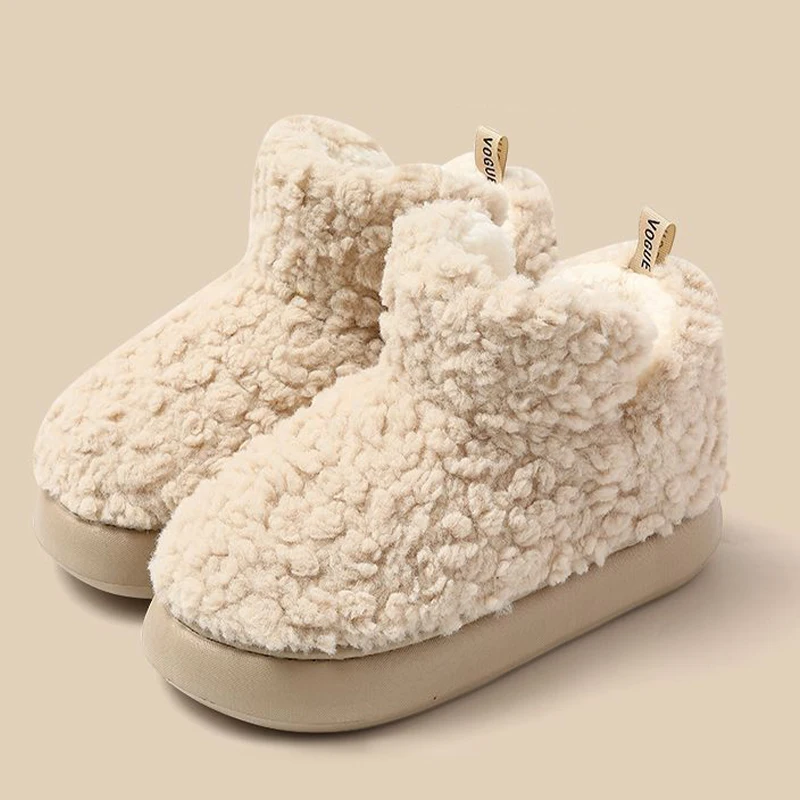 

ZHIDA Thickened Plush Fur Shoes Warmth Snow Boots Cotton Women Slippers Home Boots Solid Color Winter Fluffy Platform Shoes
