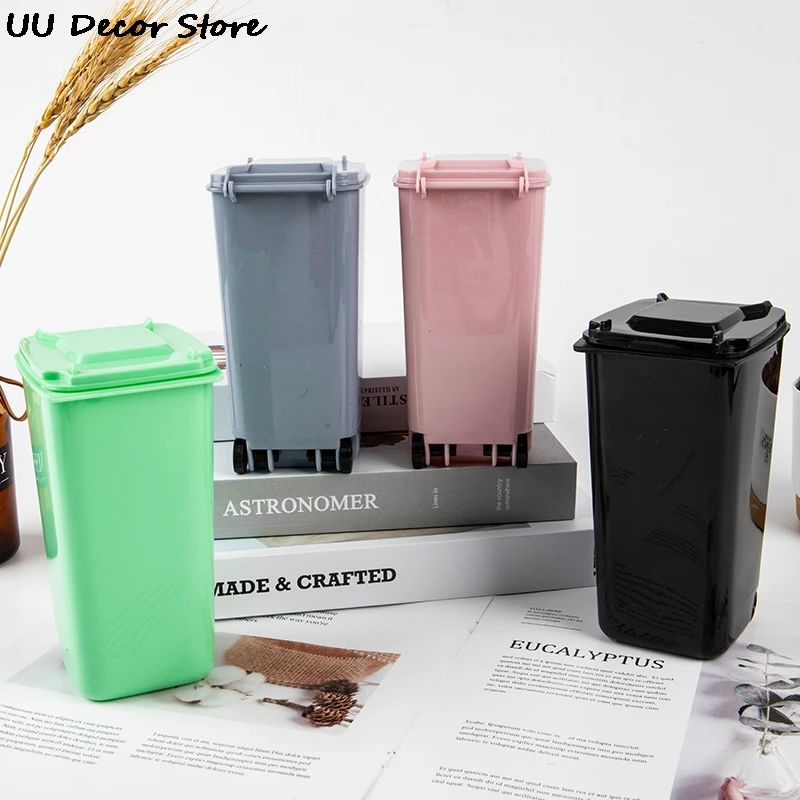 Mini Desktop Trash Can Plastic Waste Bins With Lid Household Clean Trash Desk Practical Mall Scissors Pencil Office Supplies