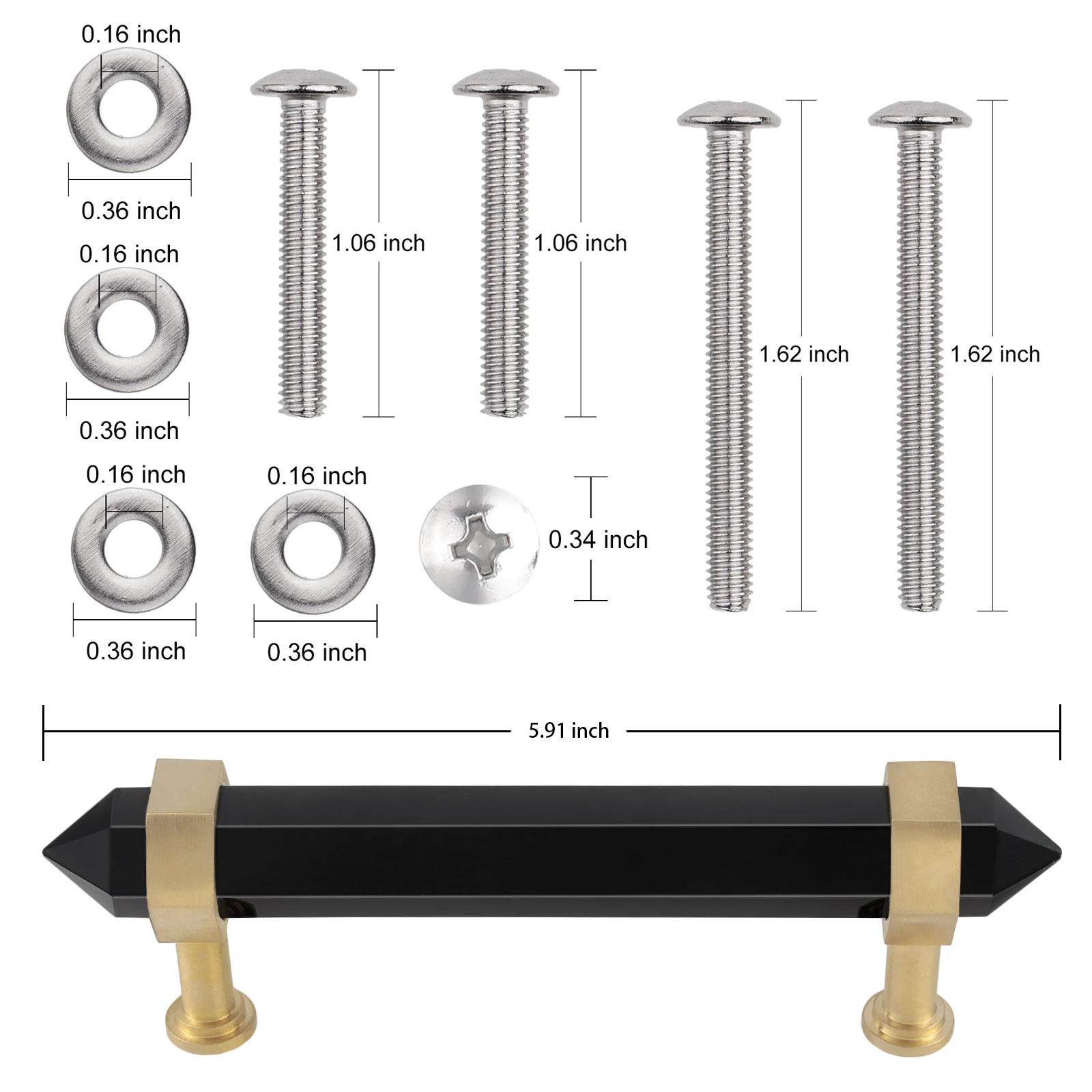 Modern Style Double-Pointed Crystal Point Wand Drawer Cabinet Pulls Knobs Dresser Cupboard Door Brass Furniture Handle Hardware