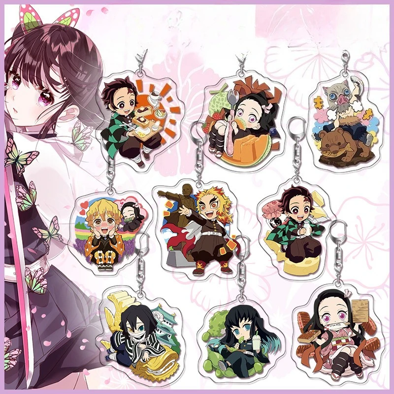 Lindo llavero acrílico de Anime Kamado Tanjirou Nezuko Makomo Agatsuma Zenitsu Hashibira Inosuke lindo un bolso de cuerda paquete adornos