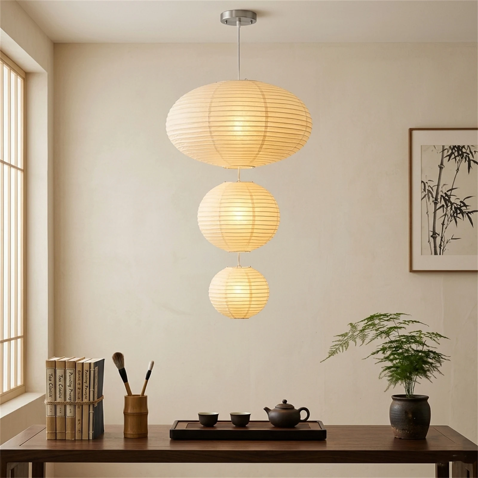 Weiße 3-stufige Papierlaternen-Abdeckung 16 12 10 Zoll Japanischer Stil Deckenpendelleuchten-Abdeckung Esszimmer Schlafzimmer Wohnzimmer – Detail 4