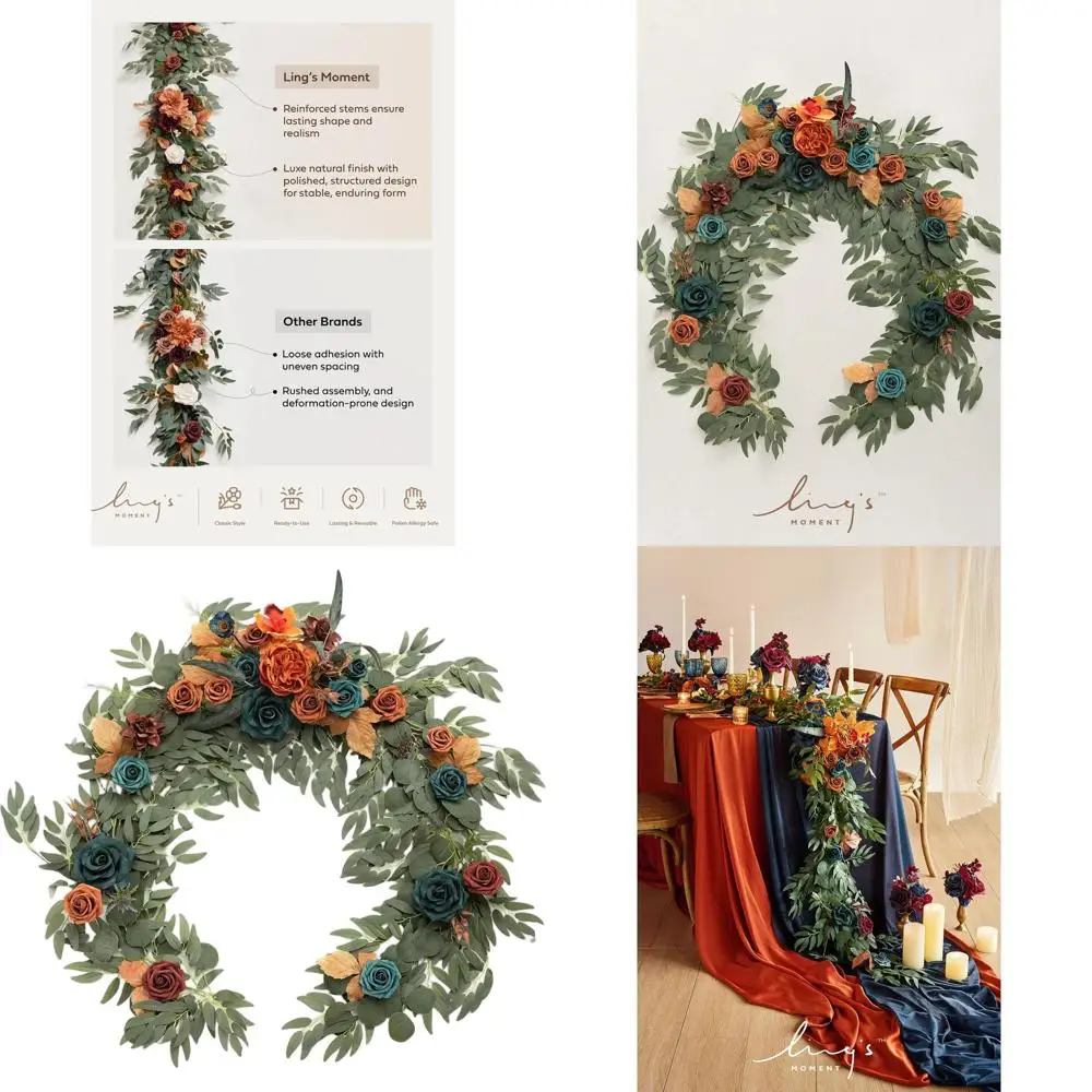 

Гирлянда из эвкалипта и роз длиной 6 футов для стола молодоженов или свадебного торжества, искусственный цветочный декор, рождественские акценты, бирюзовый и бежевый цвета