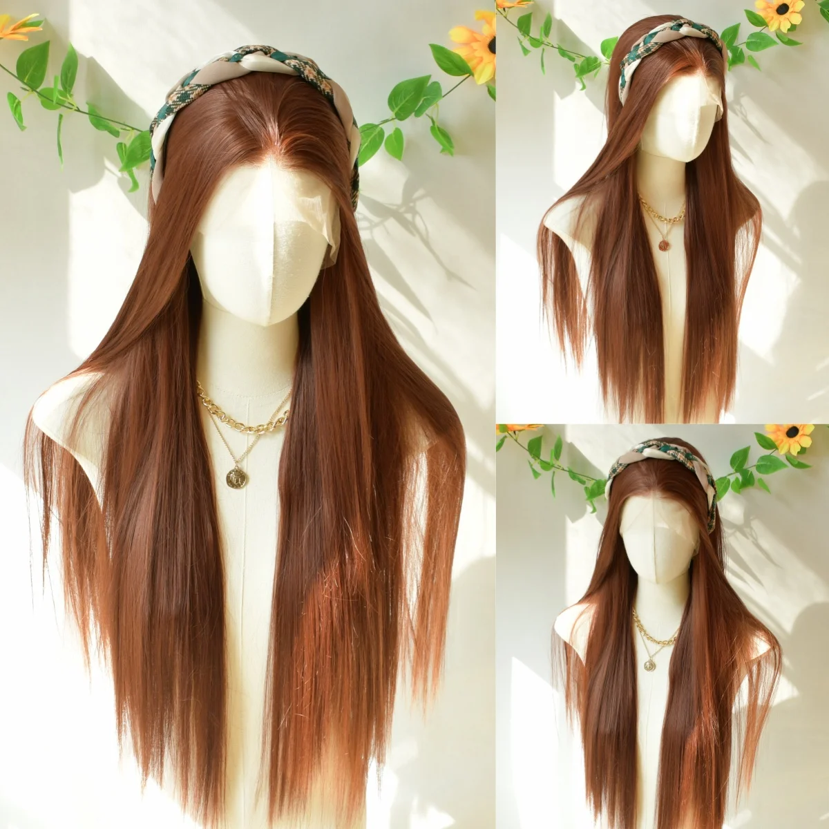 

Brown /Black/Purple/Blue Wig Bone Straight Lace Front Wigs 13x4 HD Lace Wig PrePlucked Synthetic High Quality Cosplay On Sale