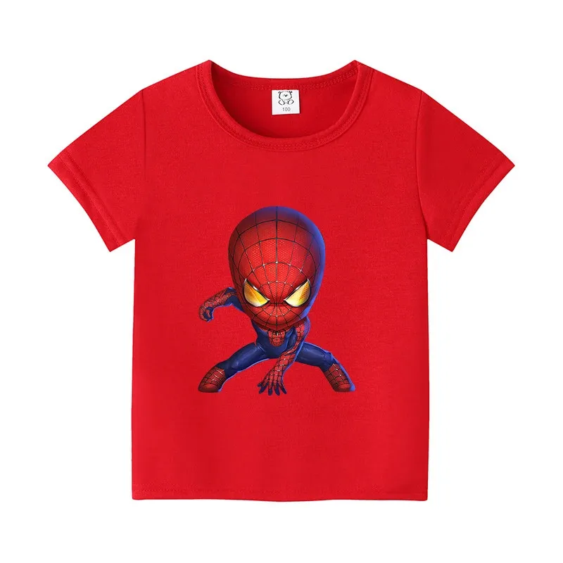 سبايدرمان الاطفال فتاة تي شيرت أنيمي لعبة الكرتون طباعة الطفل تيز القطن لطيف تي شيرت ملابس قصيرة الأكمام لطيف هدية عيد ميلاد