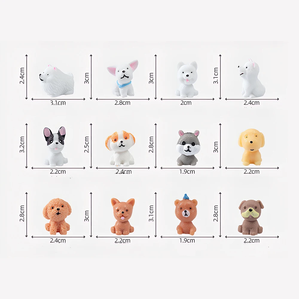 12pcs Resin Mini Dog Figurines Ornament Little Puppy Figures Dog Animal Toys For Fairy Garden Accessories Micro Landscape Decor