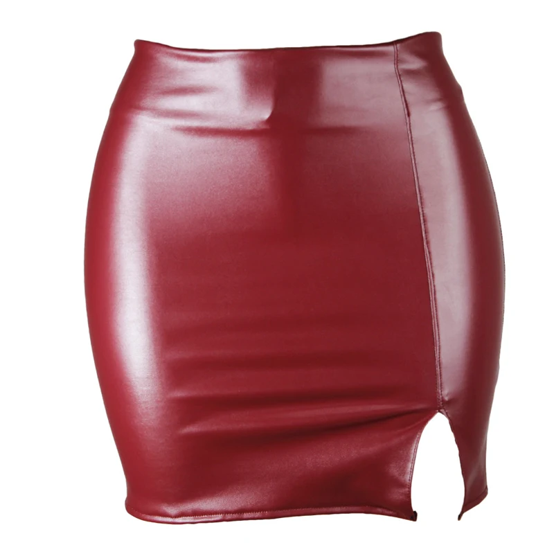 Sexy Women PU Leather Mini Skirts High Waist Pencil Bodycon Skirt  Vinyl Skinny Gothic Zipper Mini Skirt Party Clubwear