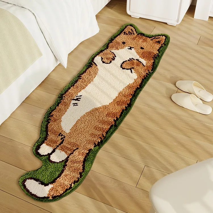 Cute Cat Shaped Bedroom Bedside Carpet, Absorbent and Dirt Resistant Plush Carpet Small Rugs for Bedroom  Area Rug