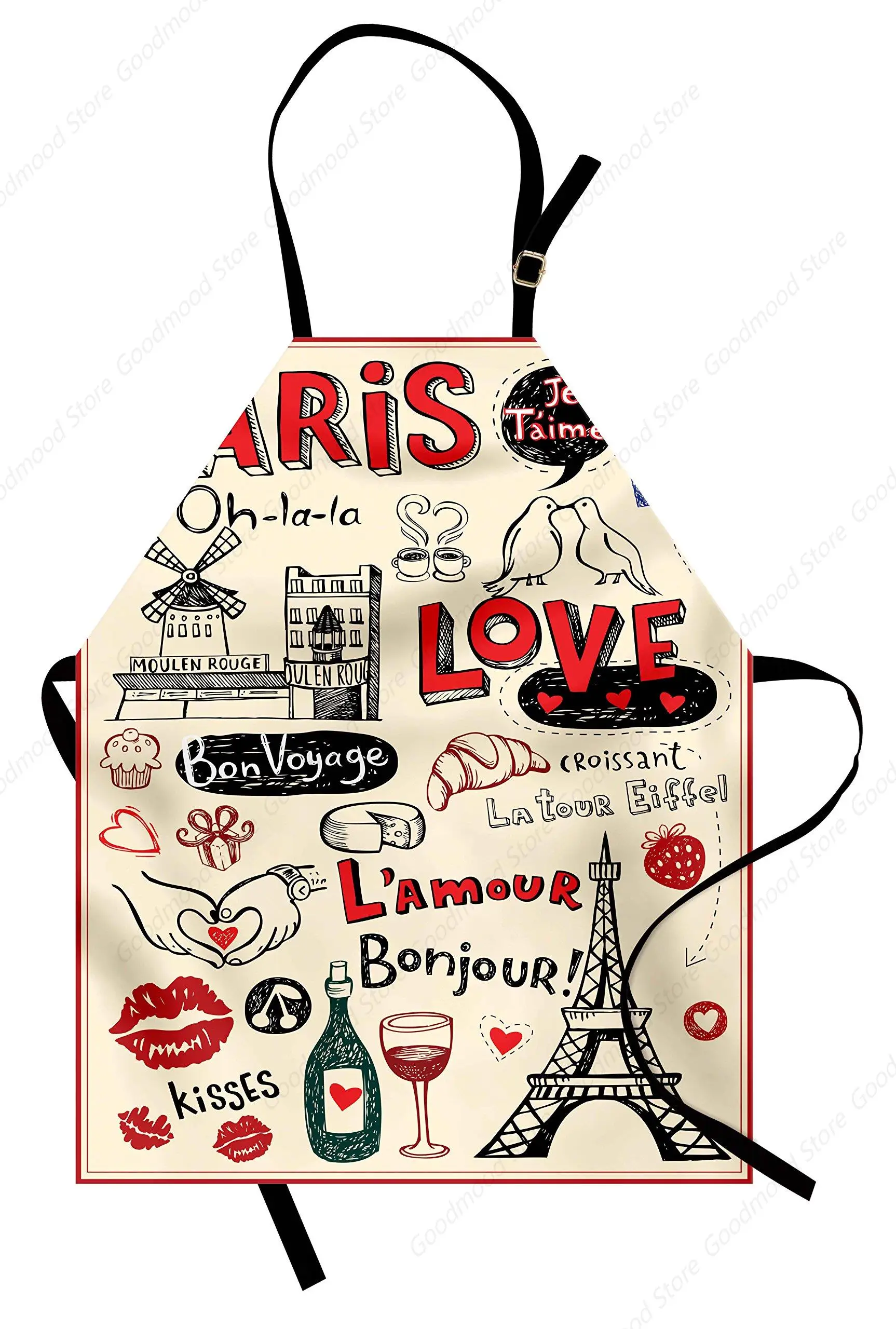 Tea Apron, Kettle with Cups Beverage Teatime Morning Drink Theme Design, Unisex Kitchen Bib Apron with Adjustable Neck