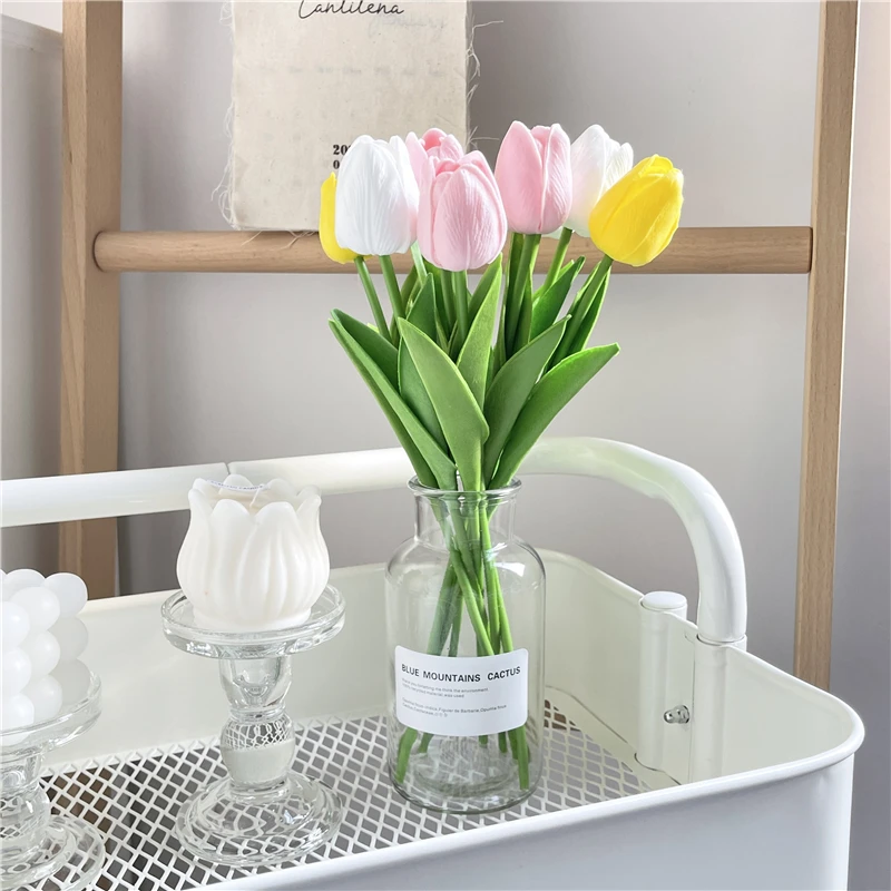 

Simulated Tulip Bouquet Suit Room Living Desktop Decoration Simple Photo Background Props Glass Vase