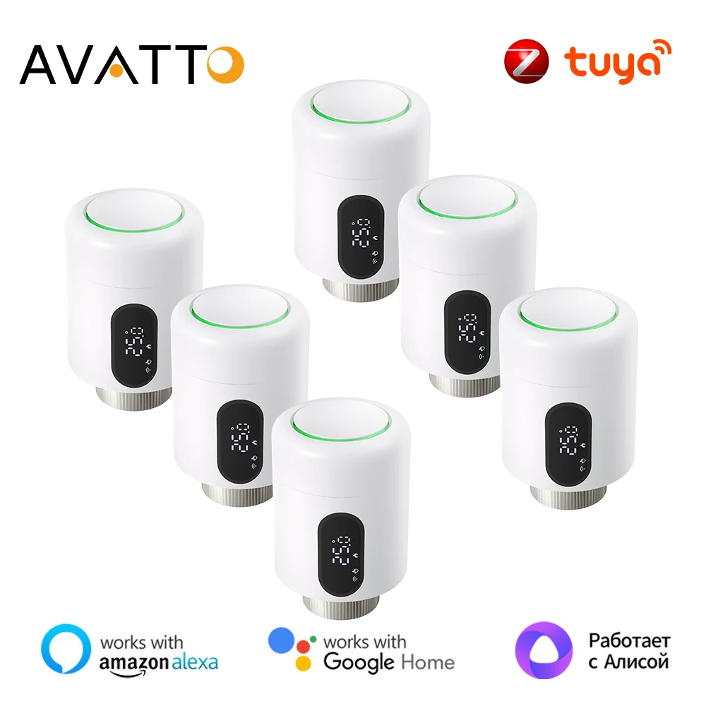 

AVATTO 1 ~ 6 шт. Tuya ZigBee умный термостат привод радиатора TRV термостатический клапан с поддержкой окружающего освещения Alexa Google Home