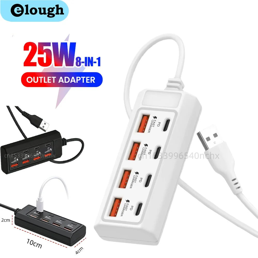 8 Port USB Type C Charger Multi Ports Power Strip Fast Charging 4USB+4 Type C Power Outlet Adapter For Iphone Xiaomi Samsung