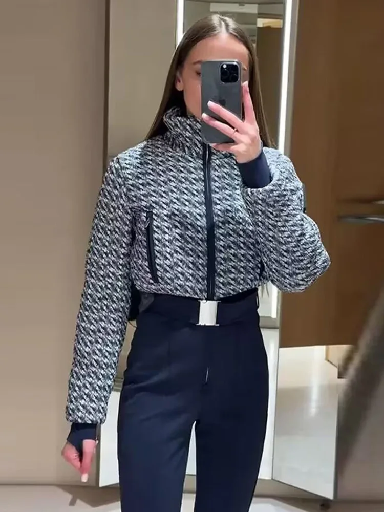 Kombinezon damski HH Fashion z stójką, zapinany na zamek, z kieszeniami, długi rękaw, łączony pasek, ocieplany kurtka-kombinezon na narty, bawełniany.