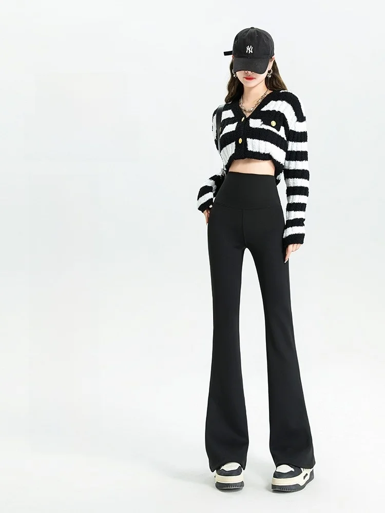 Calças de Yoga de Cintura Alta e Pernas Largas para Mulheres, Calças de Inverno com Forro, Controle de Barriga, Calças Casuais