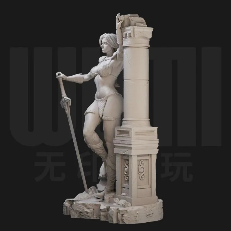 1/24 Resin Figure Model Kit Red Hair Female Swordsman Fantasy Hobby Miniature Diorama Toy Unassembled Unpainted  Garage kit