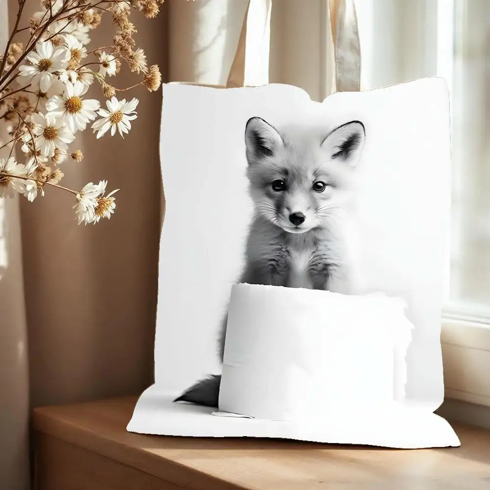 Cute Animal with Toilet Paper Storage Bags Canvas Tote Bag Large Capacity Double-Sided Print Reusable Shopping Bag Shoulder Bag
