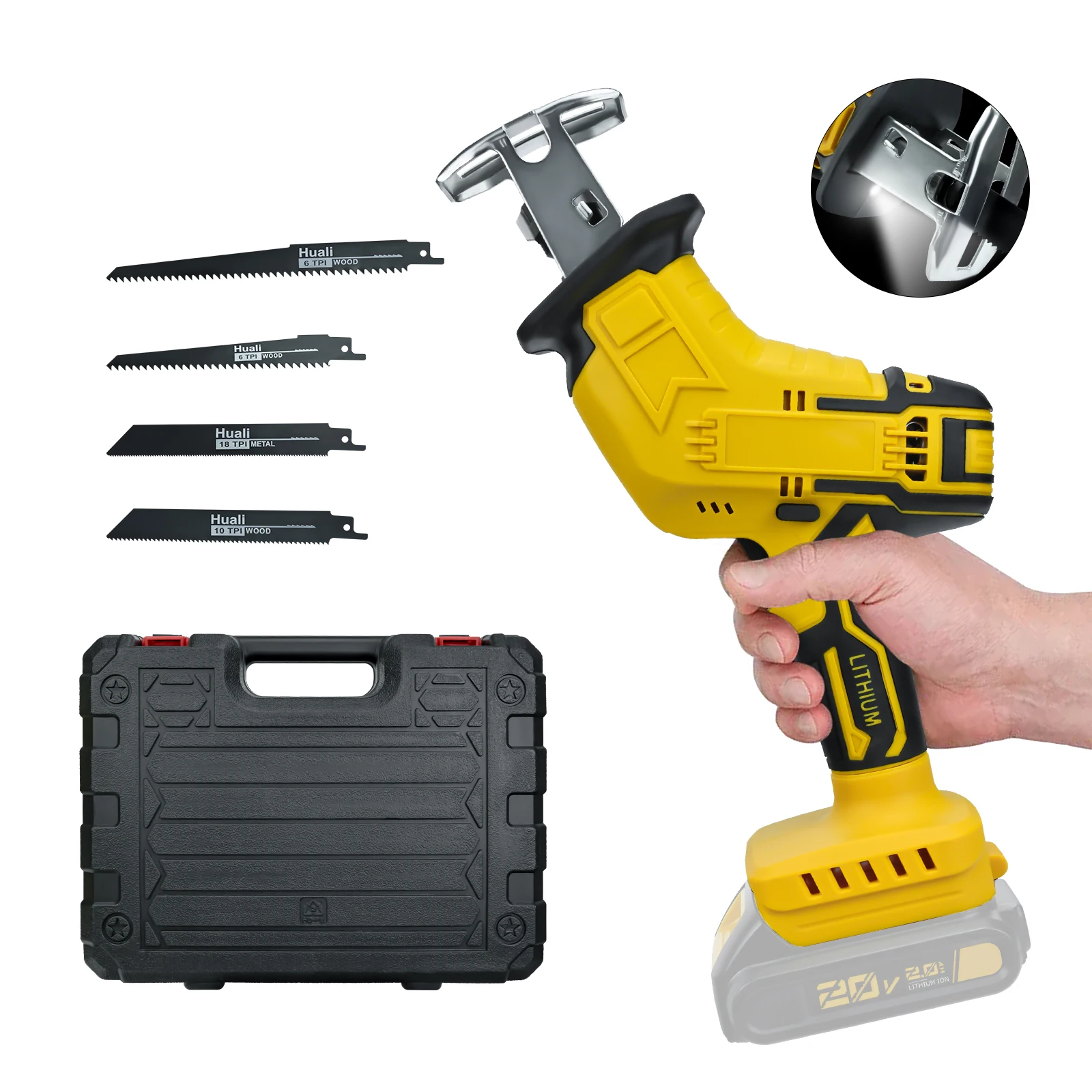 

Cordless Reciprocating Saw 0-3000SPM Variable Speed Wood Metal Pipe Cutting Saber Saw for Dewalt 20V Battery Pin