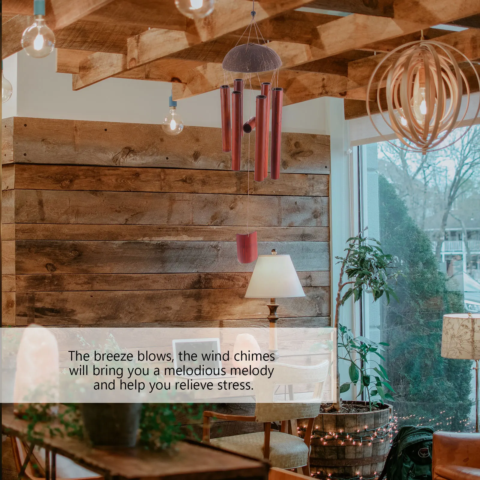 

1pc Bamboo Wind Chimes Coconut Shell Melodic Hanging Decor For Home Office Shop Stress Relief Eco-Friendly Wooden Tone