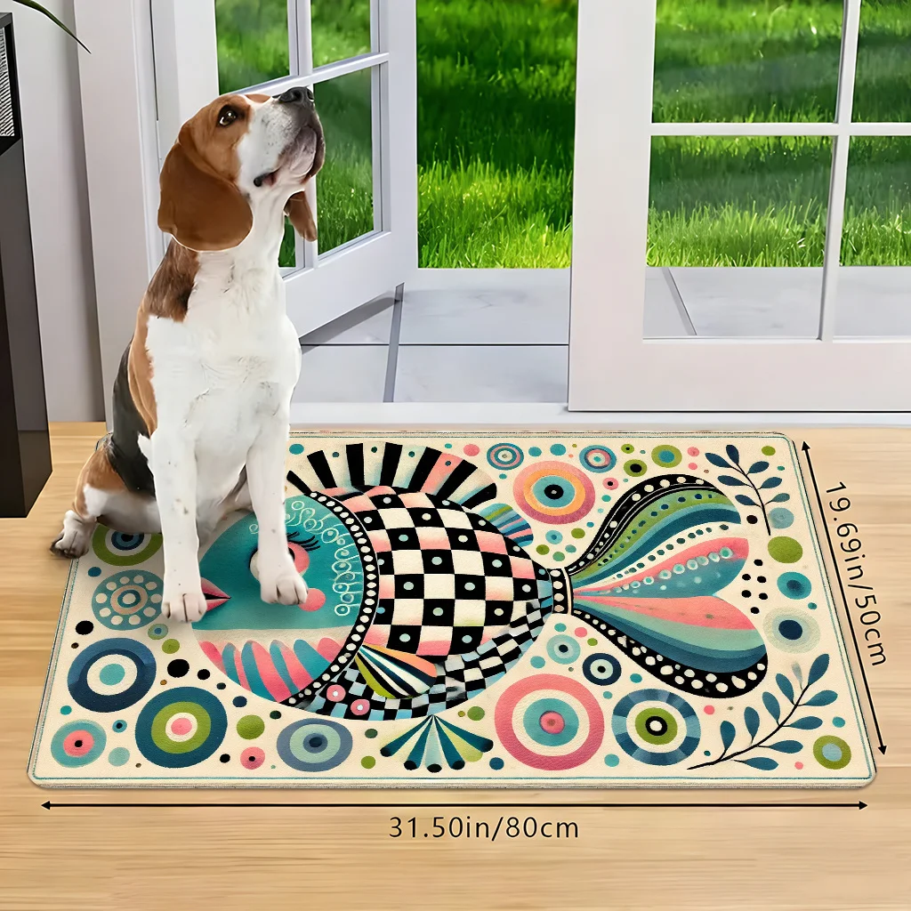 Tapis de porte artistique bohème avec motif d'oiseau, tapis d'entrée géométrique coloré, tapis de sol absorbant antidérapant, tapis de décoration moderne pour la maison