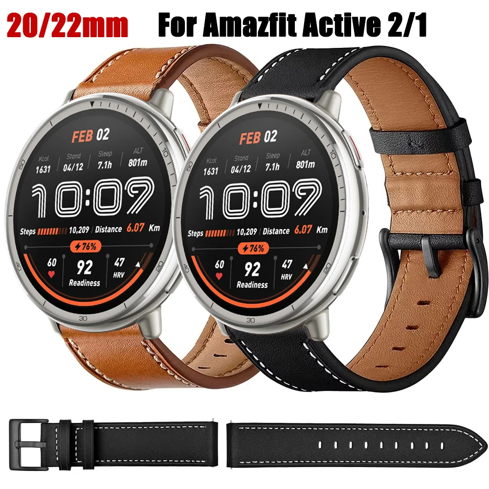 Leather Band For Amazfit Active 2 20mm 22mm Smartwatch Strap For Amazfit Bip 6 5 3Pro/GTR 4 3 2/GTS 4 3 2/Stratos 2 3/Balance 2
