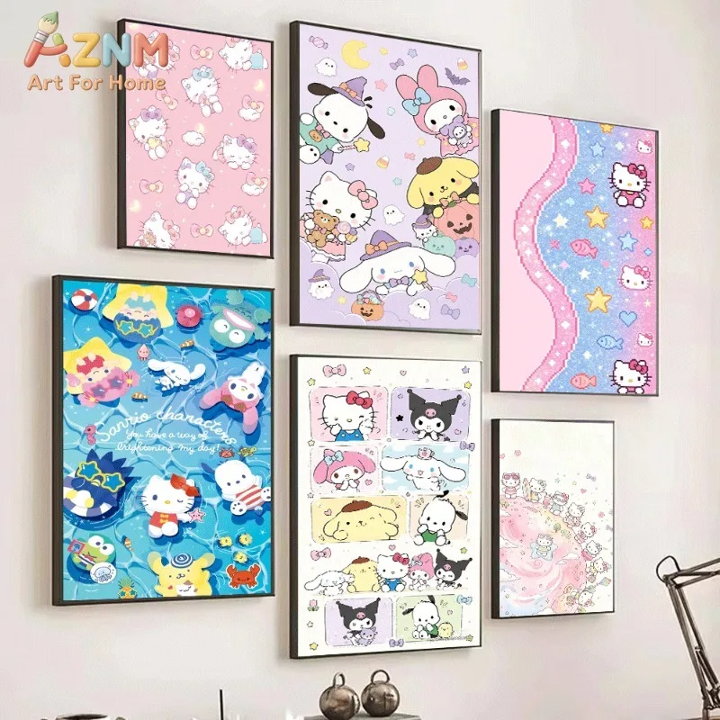 Sanrio Hello Kitty Keropi Cute Cartoon Canvas Wall Art No Frame Single Canvas Painting Poster Girls Bedroom Home Decor Art Print