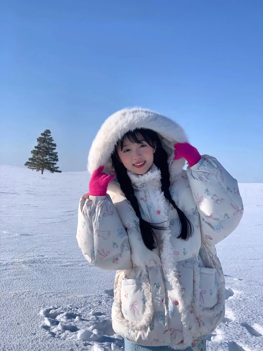 Kawaii Y2K طويلة الأكمام مقنعين سترات فو الفراء طوق معطف الكرتون طباعة المرأة عادية لطيف الحلو البلوز فتاة ملابس خارجية