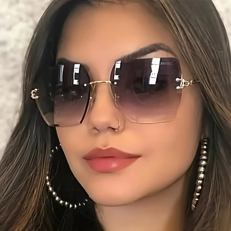 Retro-Mode-Sonnenbrille mit quadratischem Farbverlauf für Damen, modische randlose Strand-Sonnenbrille mit Farbverlauf, UV400-Brille – Detail 3