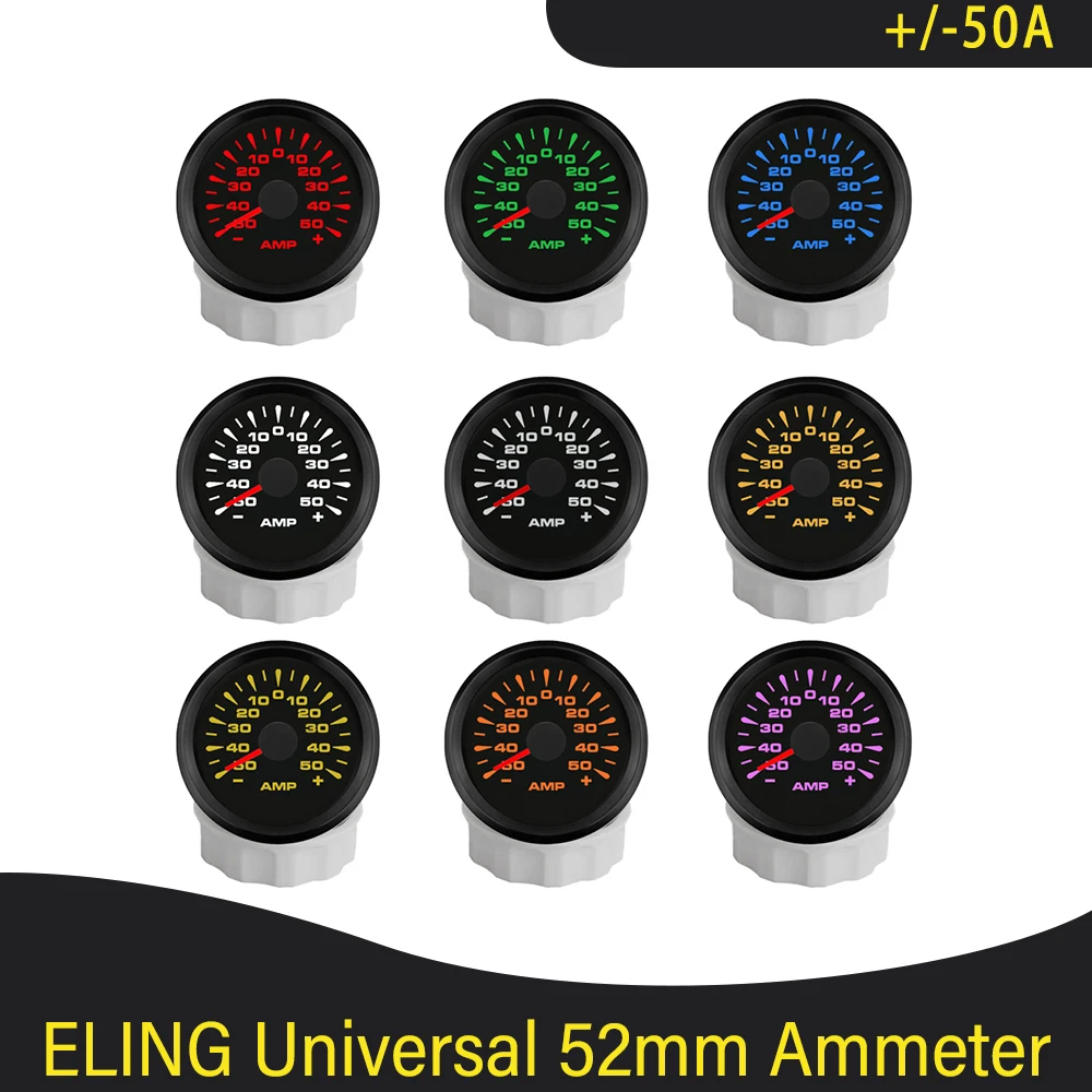 

Car Boat Universal 52mm Ammeter Ampere Meter +/-50A +/-80A +/-150A with Current Sensor and 8 Colors Backlight 12V 24V