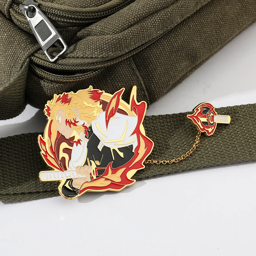 Japan Anime Demon Slayer Brooch Hard Enamel Pins Badge Cosplay Rengoku Kyoujurou Douma Souvenir Props Jewelry Gift for Fans