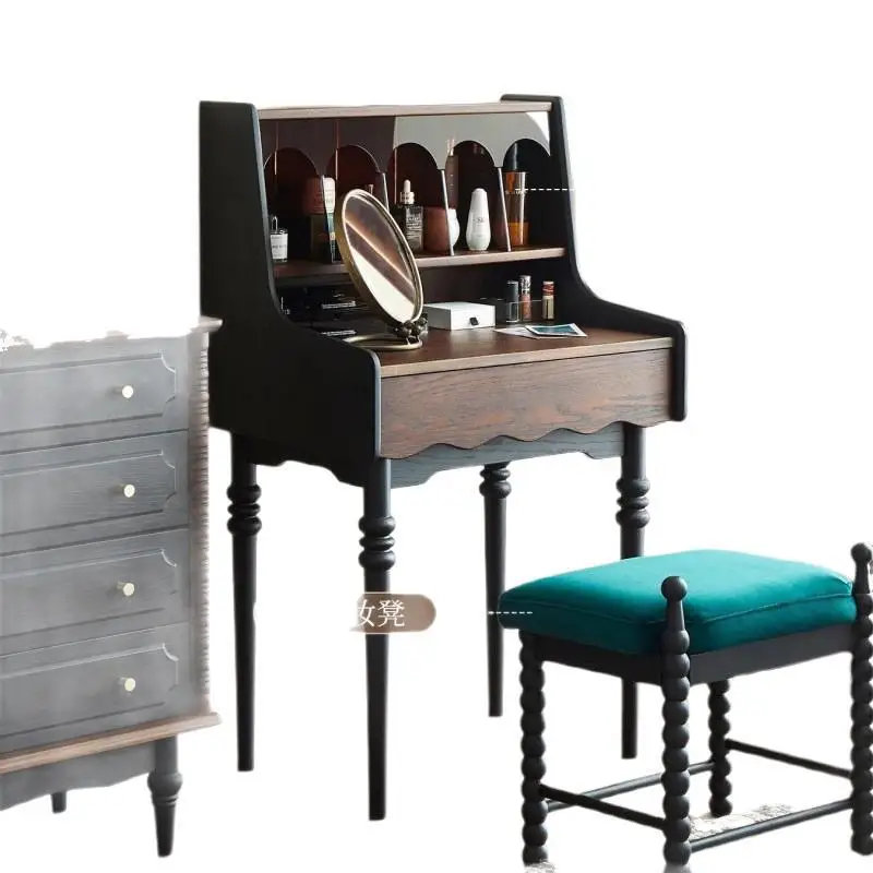 

French retro solid wood dresser, bedroom storage makeup table