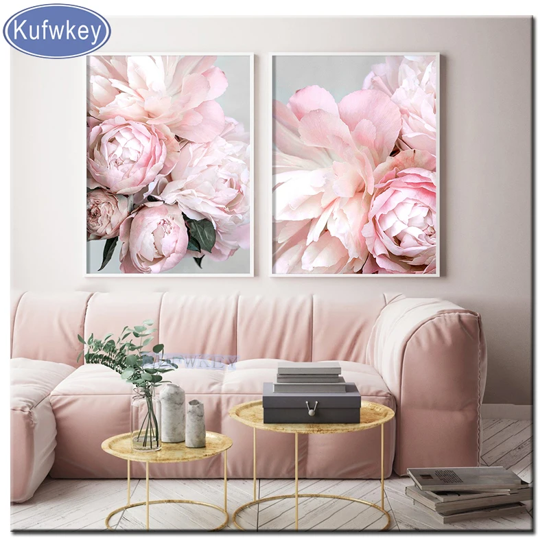 2 pcs set 5d Diy diamond paintig Bloom pink Peony Wall Art diamond mosaic diamond embroidery cross stitch wedding gift decor