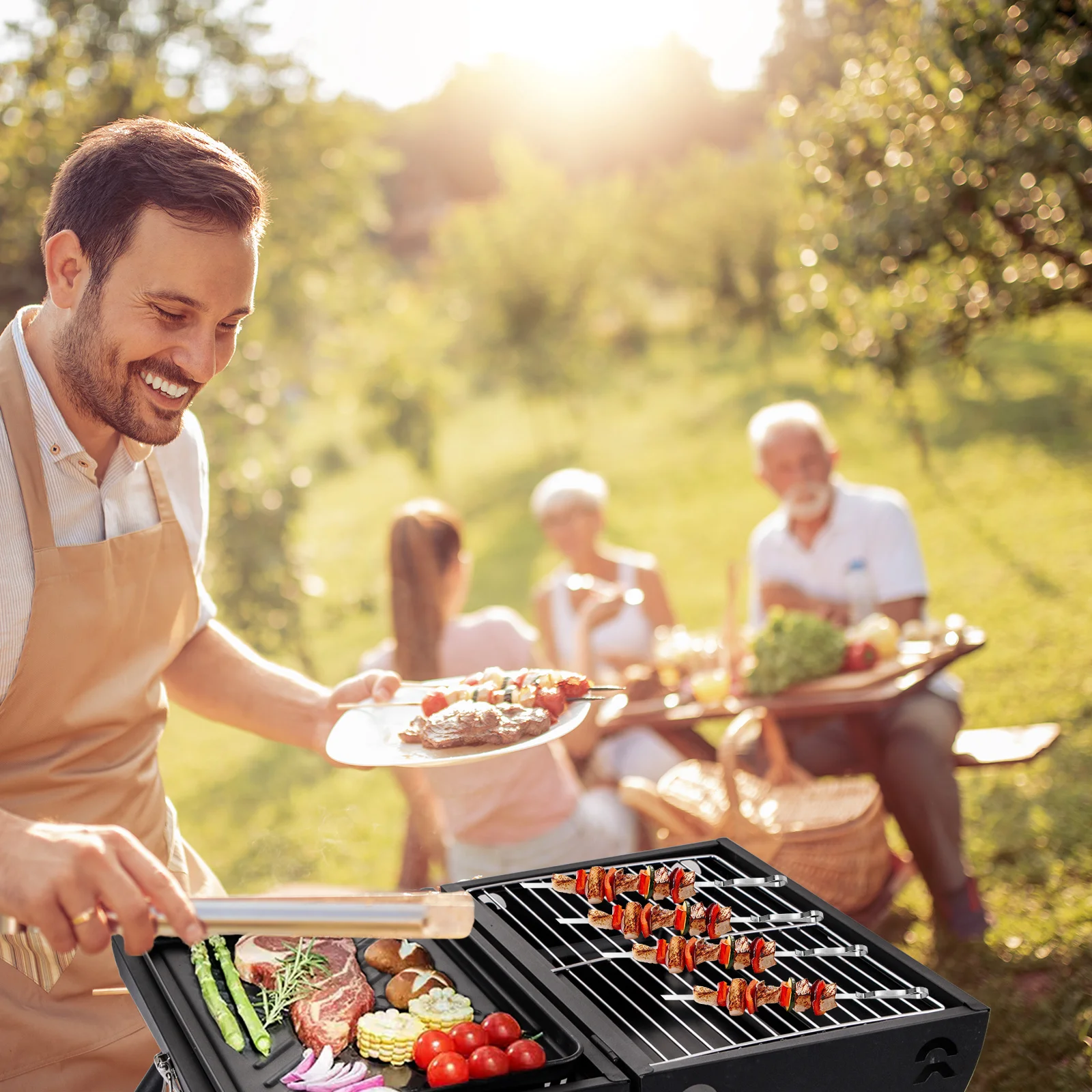 

1 set Barbecue Set Stainless Steel Reusable Grill Skewers For Outdoor Bbq Rust-Proof Meat Skewers Lightweight